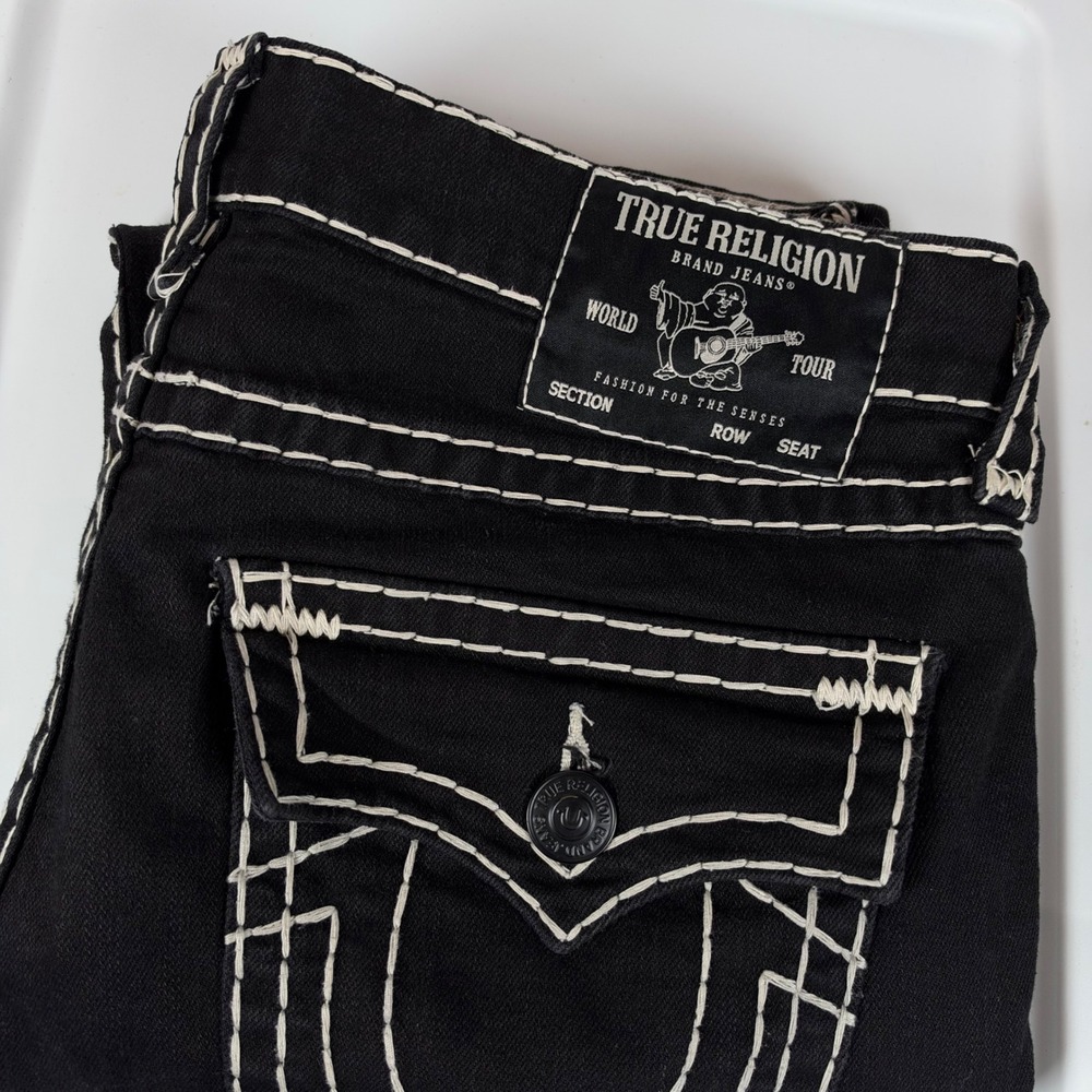 True Religion Ricky Super T Flap Black Contrast Stitch Jeans Mens 34 Straight